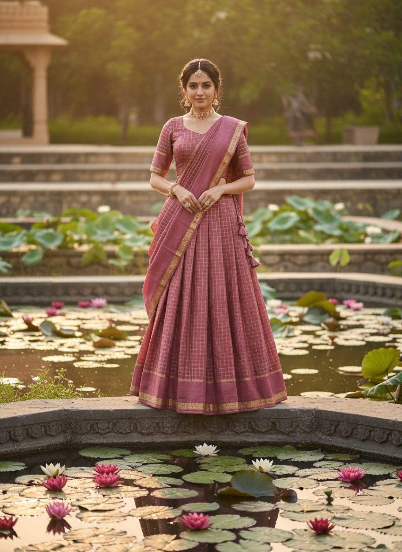Viscose Georgette Lehenga Choli with Zari Weaving Work fabric texture detail