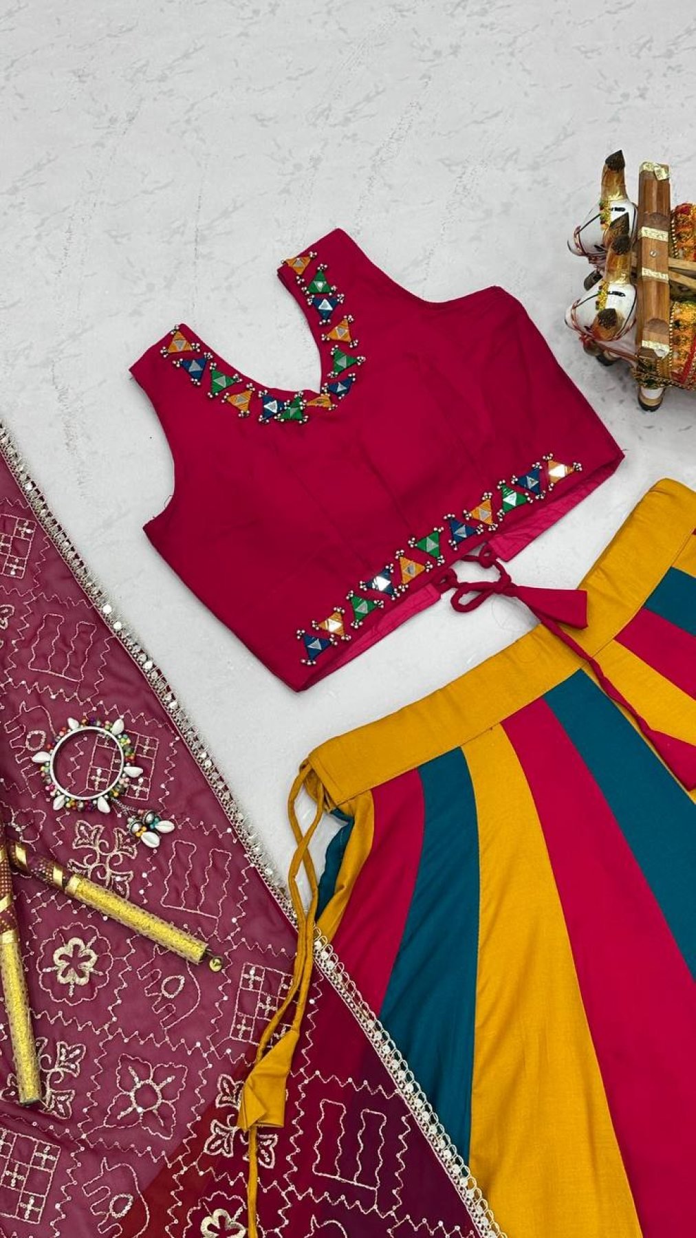 Pure Cotton Lehenga Choli with Colour Kali and Cotton Dupatta full drape view
