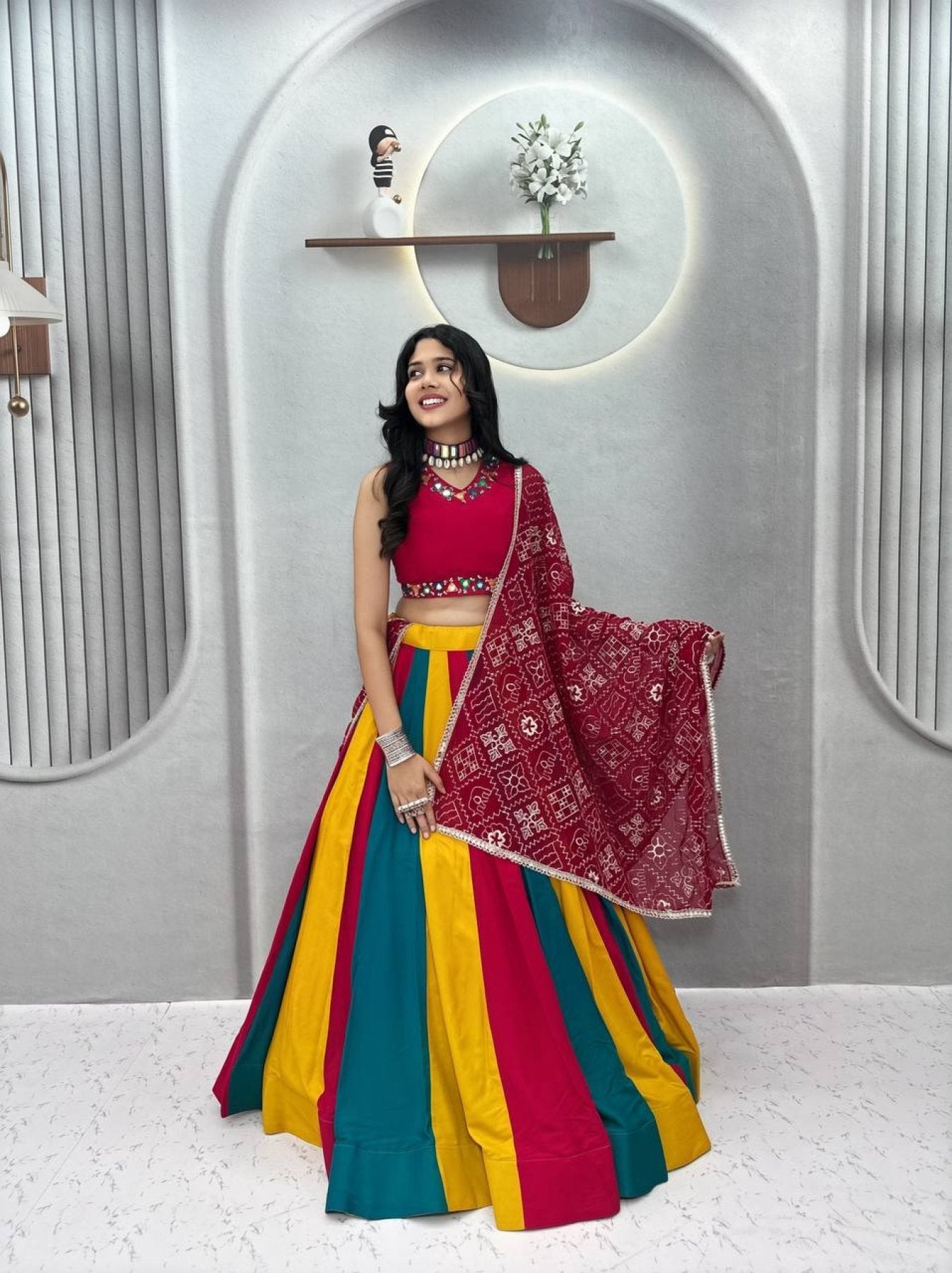 Pure Cotton Lehenga Choli with Colour Kali and Cotton Dupatta blouse and dupatta detail