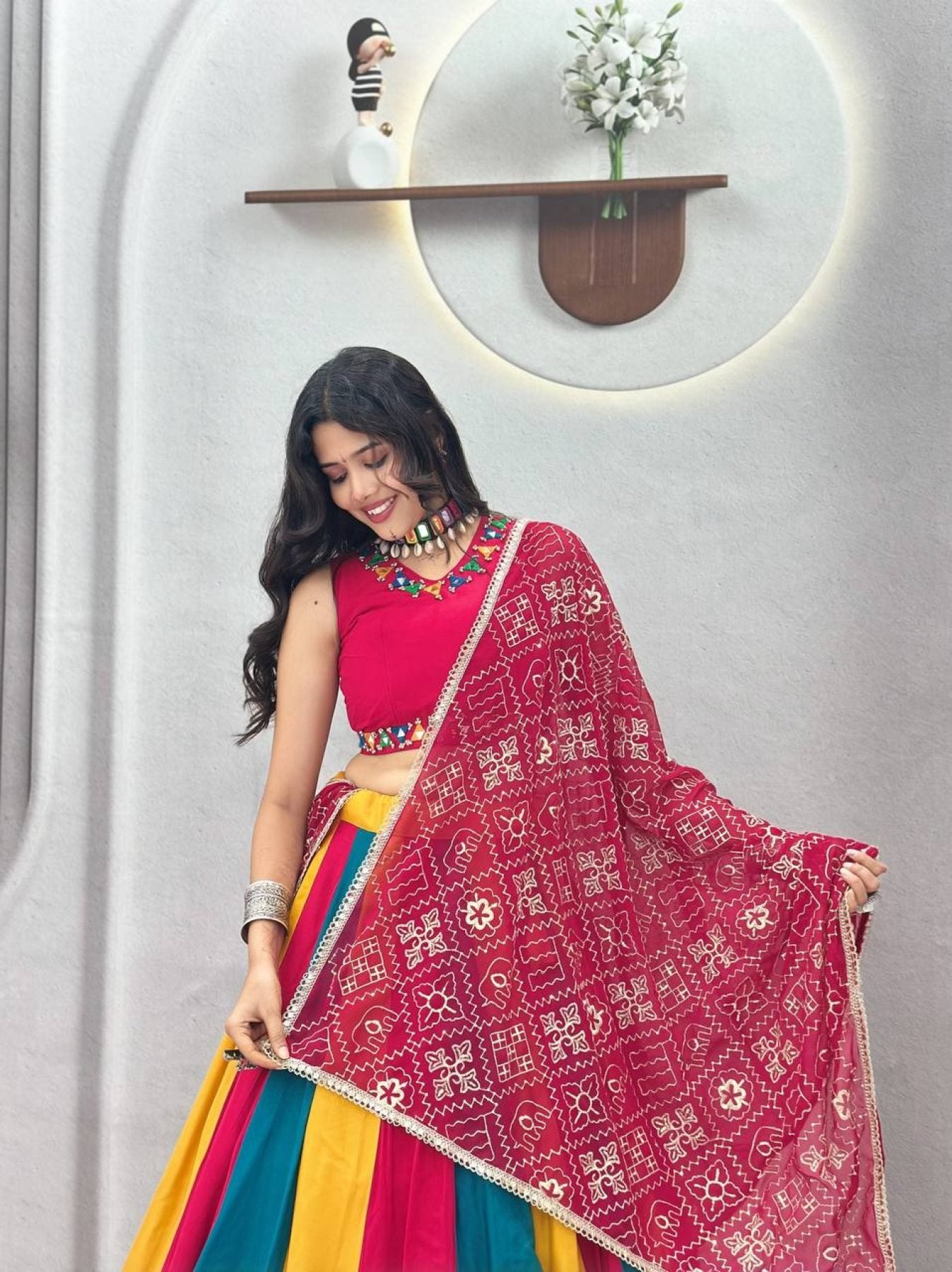 Pure Cotton Lehenga Choli with Colour Kali and Cotton Dupatta styling view