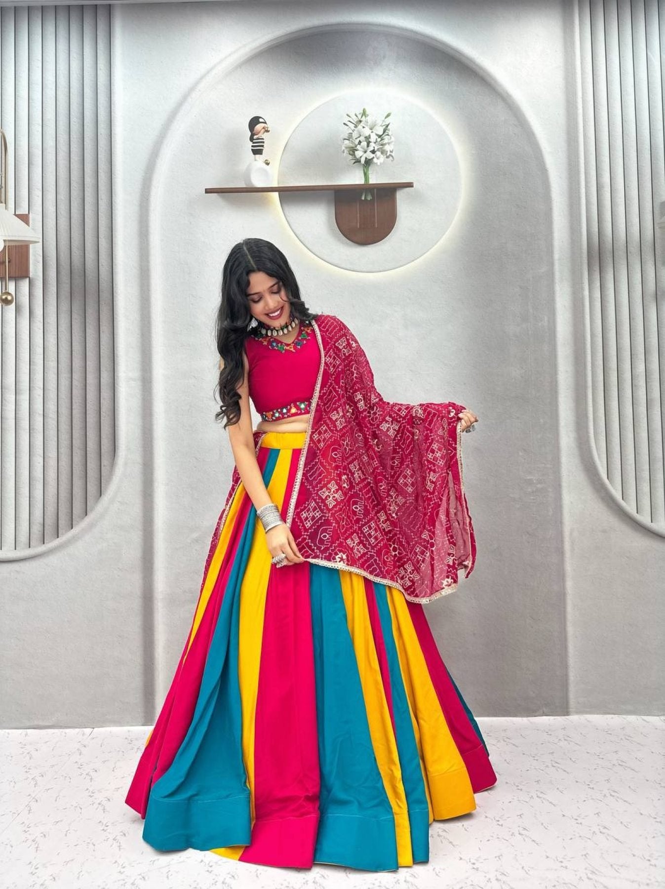 Pure Cotton Lehenga Choli with Colour Kali and Cotton Dupatta detailed view