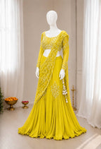 Yellow Lehenga Saree - blouse and border close-up