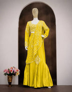Yellow Lehenga Saree - embroidery work detail