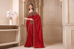 Red Tussar Saree Set for women - full front view | Snyvia