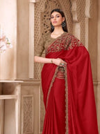 Red Tussar Saree Set - drape and pallu detail
