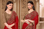 Red Tussar Saree Set - blouse and border close-up