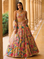 Yellow Georgette Lehenga Choli with Soft Net Dupatta full drape view