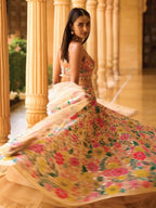 Yellow Georgette Lehenga Choli with Soft Net Dupatta blouse and dupatta detail