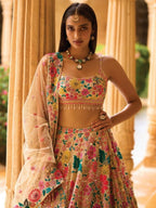 Yellow Georgette Lehenga Choli with Soft Net Dupatta fabric texture detail