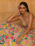 Yellow Georgette Lehenga Choli with Soft Net Dupatta back view