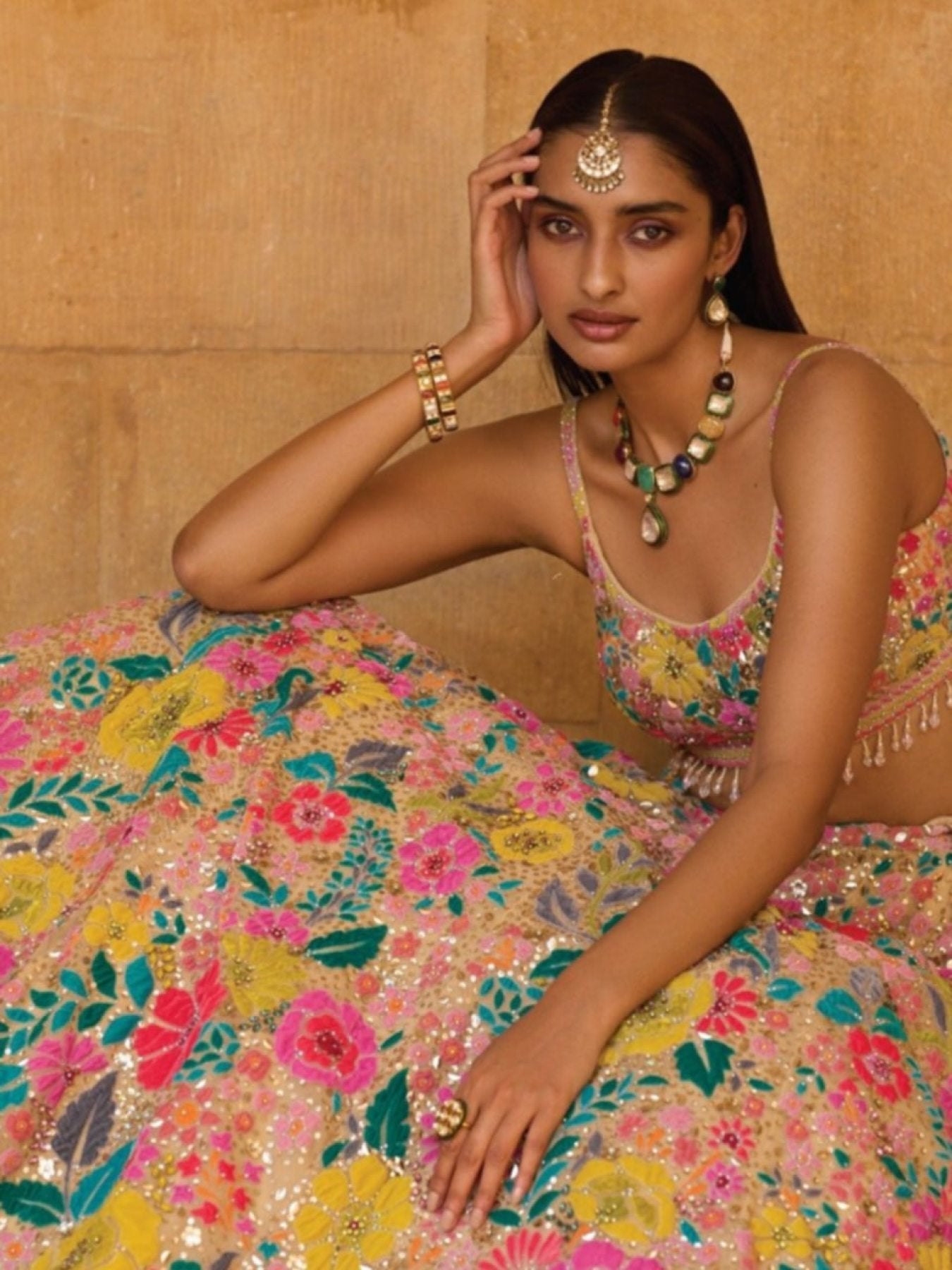 Yellow Georgette Lehenga Choli with Soft Net Dupatta back view