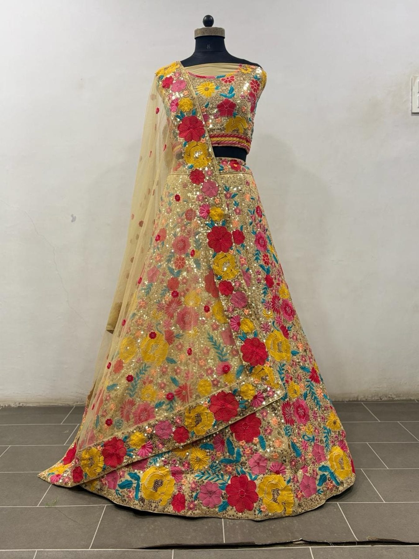 Yellow Georgette Lehenga Choli with Soft Net Dupatta colour variant view