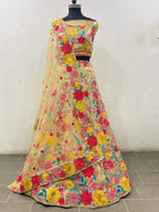 Yellow Georgette Lehenga Choli with Soft Net Dupatta full drape view