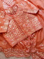 Orange Organza Saree Set for women - full front view | Snyvia