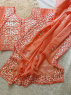 Orange Organza Saree Set - side drape view