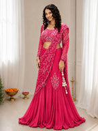 Pink Chinon Lehenga for women - full front view | Snyvia