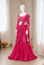 Pink Chinon Lehenga - fabric texture close-up