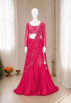 Pink Chinon Lehenga - Embroidery embroidery work detail