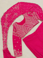 Pink Chinon Lehenga - Embroidery back view