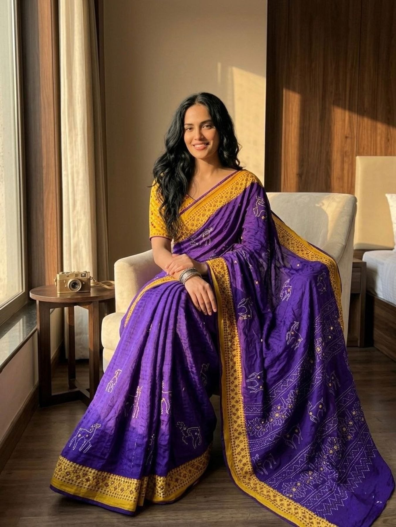 Purple Moss Saree - blouse and border close-up