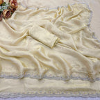 Cream Satin Saree - drape and pallu detail