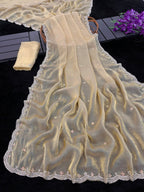 Cream Satin Saree - side drape view