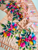 Peach Chinon Saree for women - full front view | Snyvia
