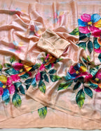 Peach Chinon Saree - drape and pallu detail