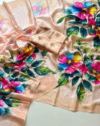 Peach Chinon Saree - fabric texture close-up
