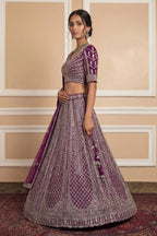 Navy Net Lehenga with Embroidery for Wedding Wear detailed view