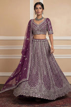 Navy Net Lehenga with Embroidery for Wedding Wear fabric texture detail