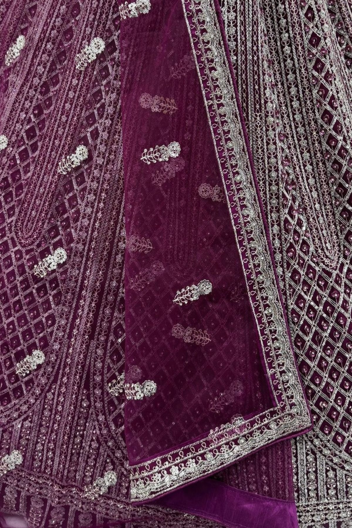 Navy Net Lehenga with Embroidery for Wedding Wear back view