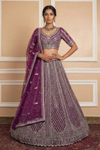 Navy Net Lehenga with Embroidery for Wedding Wear colour variant view