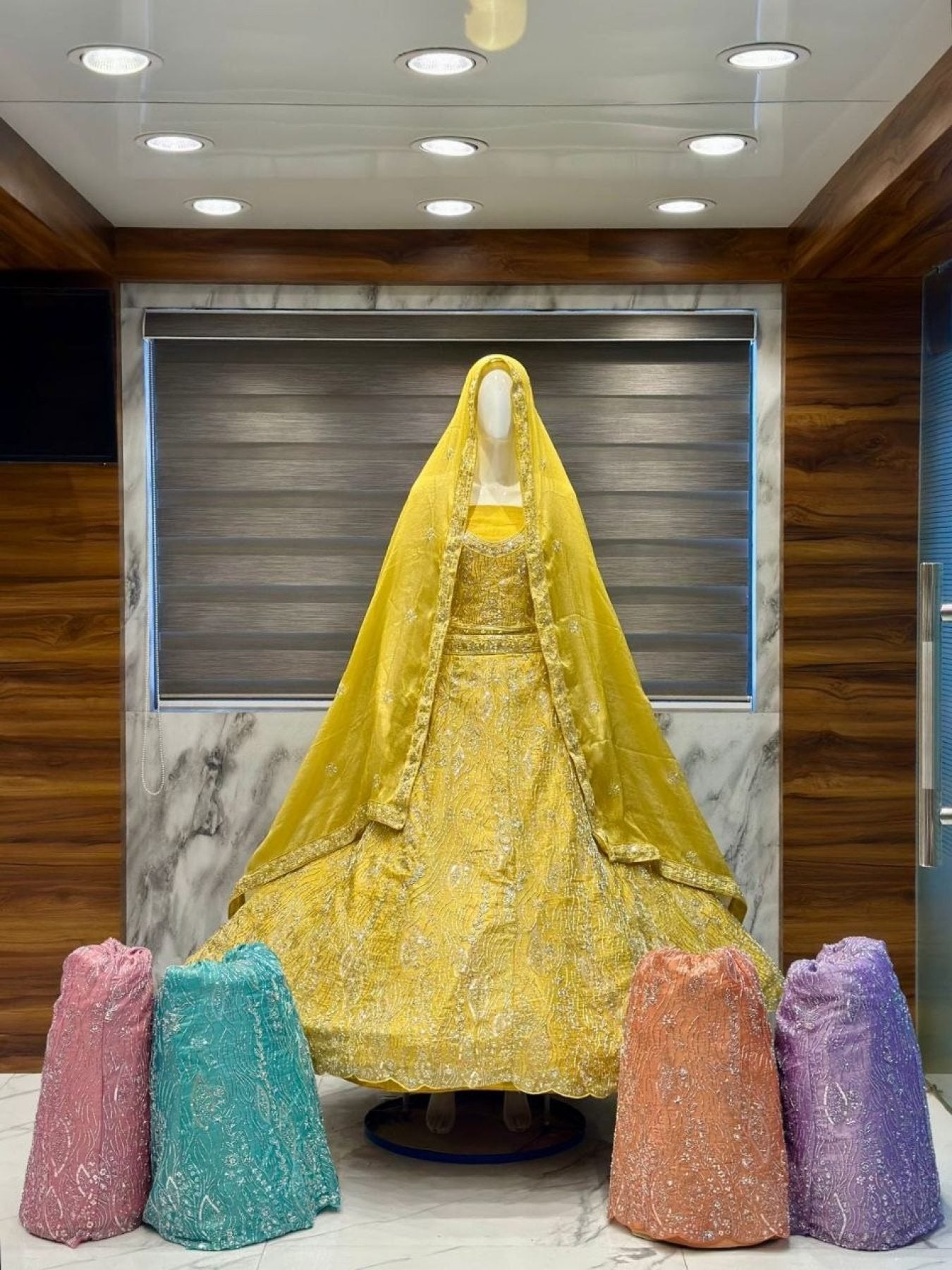 Yellow Silk Lehenga with Zari and Stone Work for Haldi Function blouse and dupatta detail