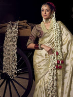 White Tissue Saree for women - full front view | Snyvia