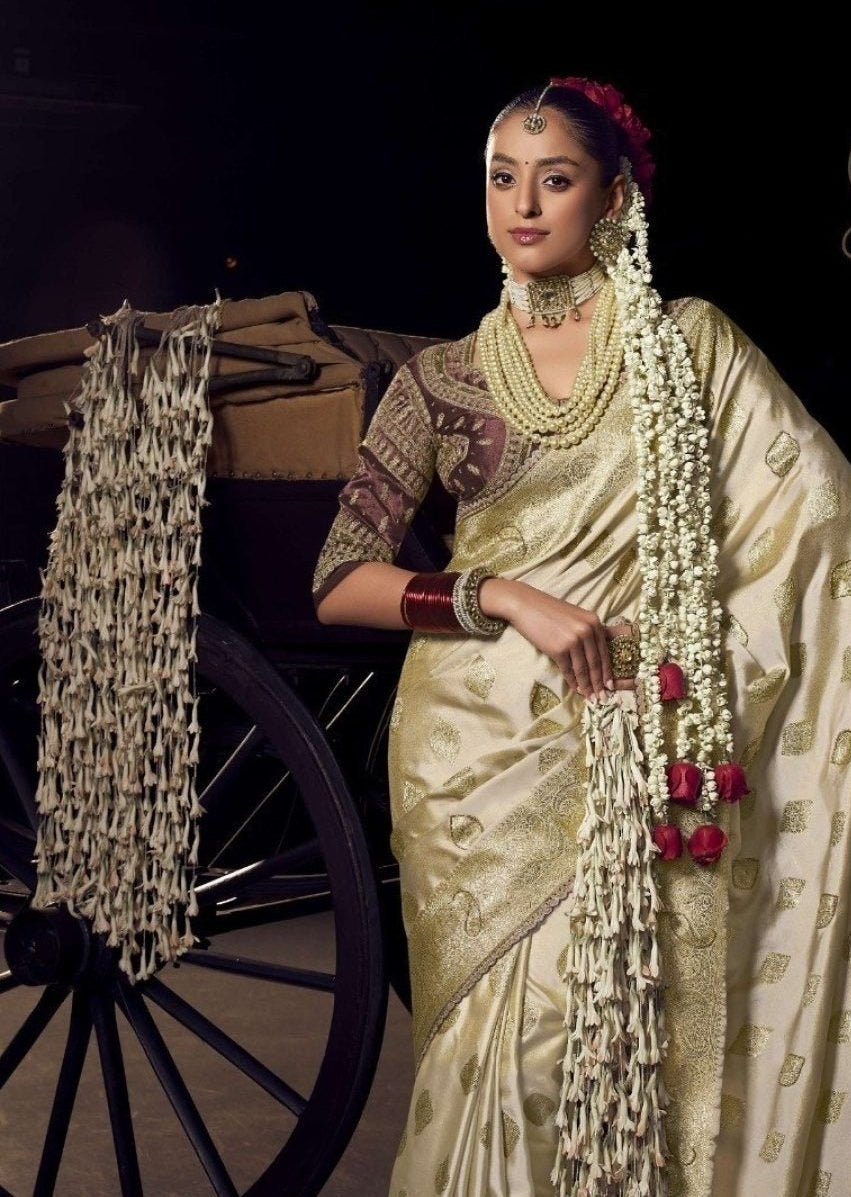 White Tissue Saree - drape and pallu detail