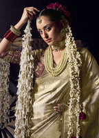 White Tissue Saree - side drape view