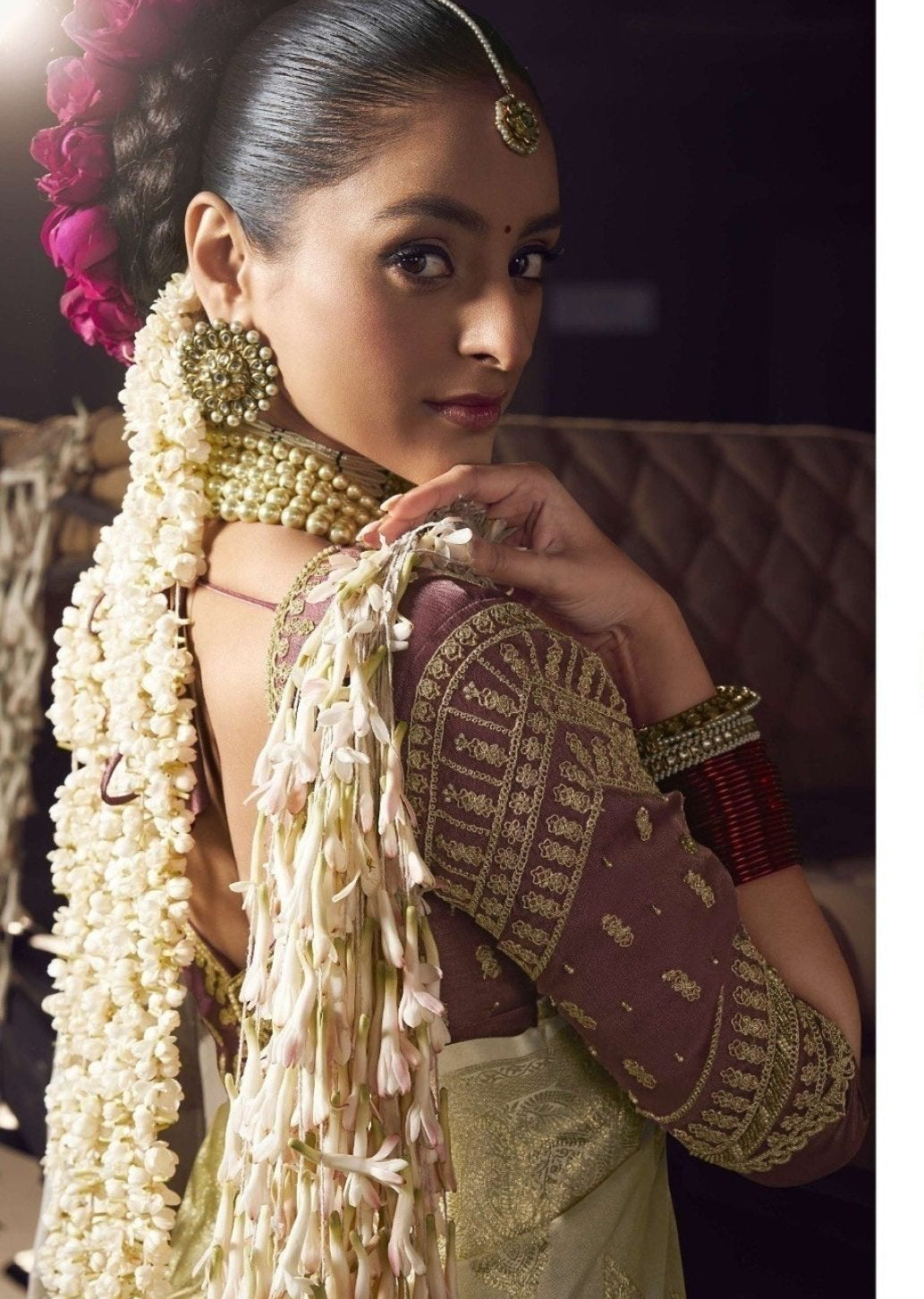 White Tissue Saree - blouse and border close-up