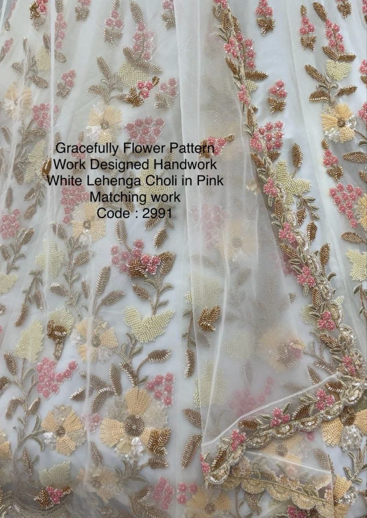 White Althera Net Lehenga with Multi Color Embroidery for Reception Wear styling view