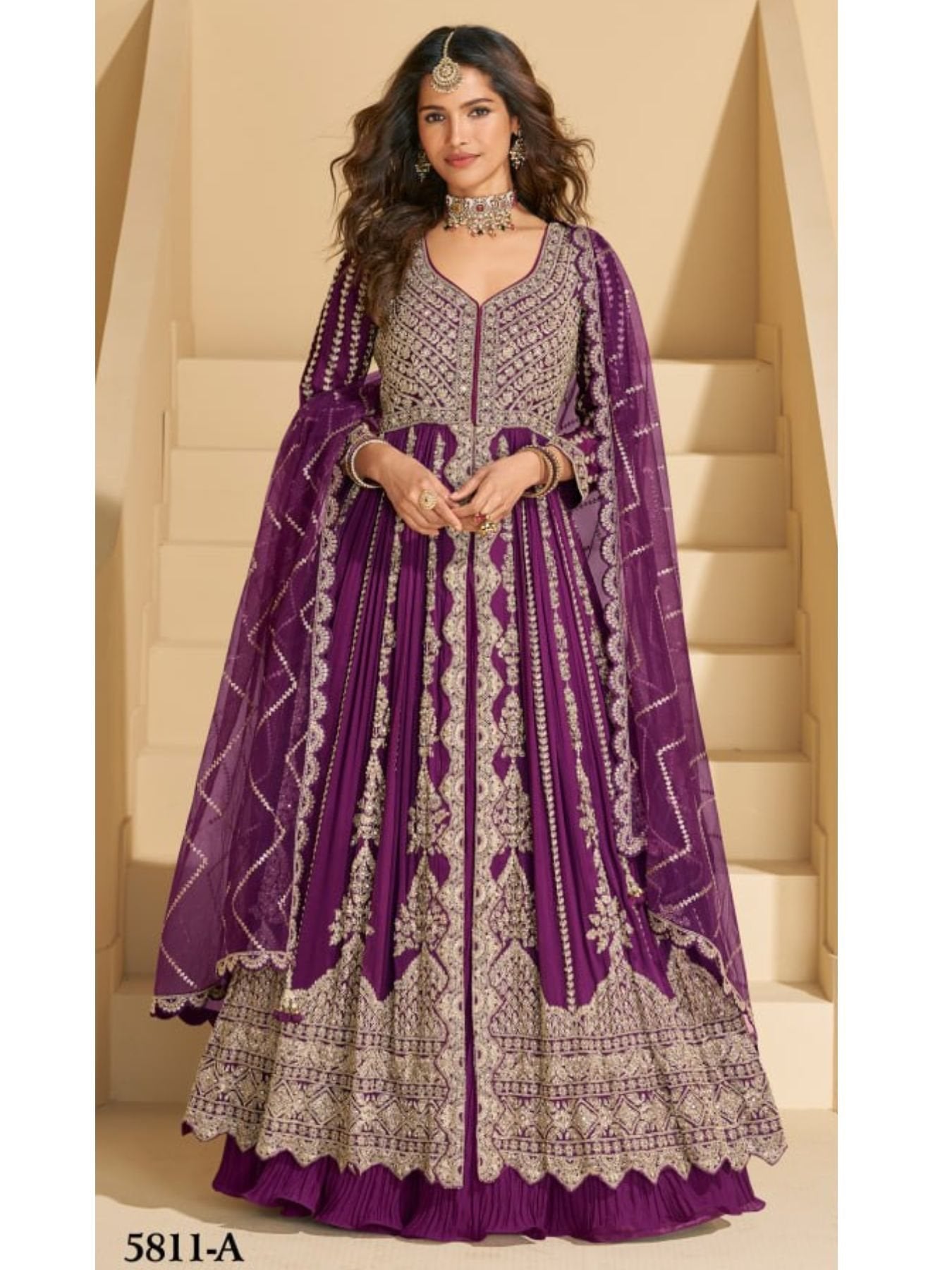 Wine Anarkali Eid Special Lehenga Suit in Heavy Real Chinon with Sequence Embroi for women | Snyvia