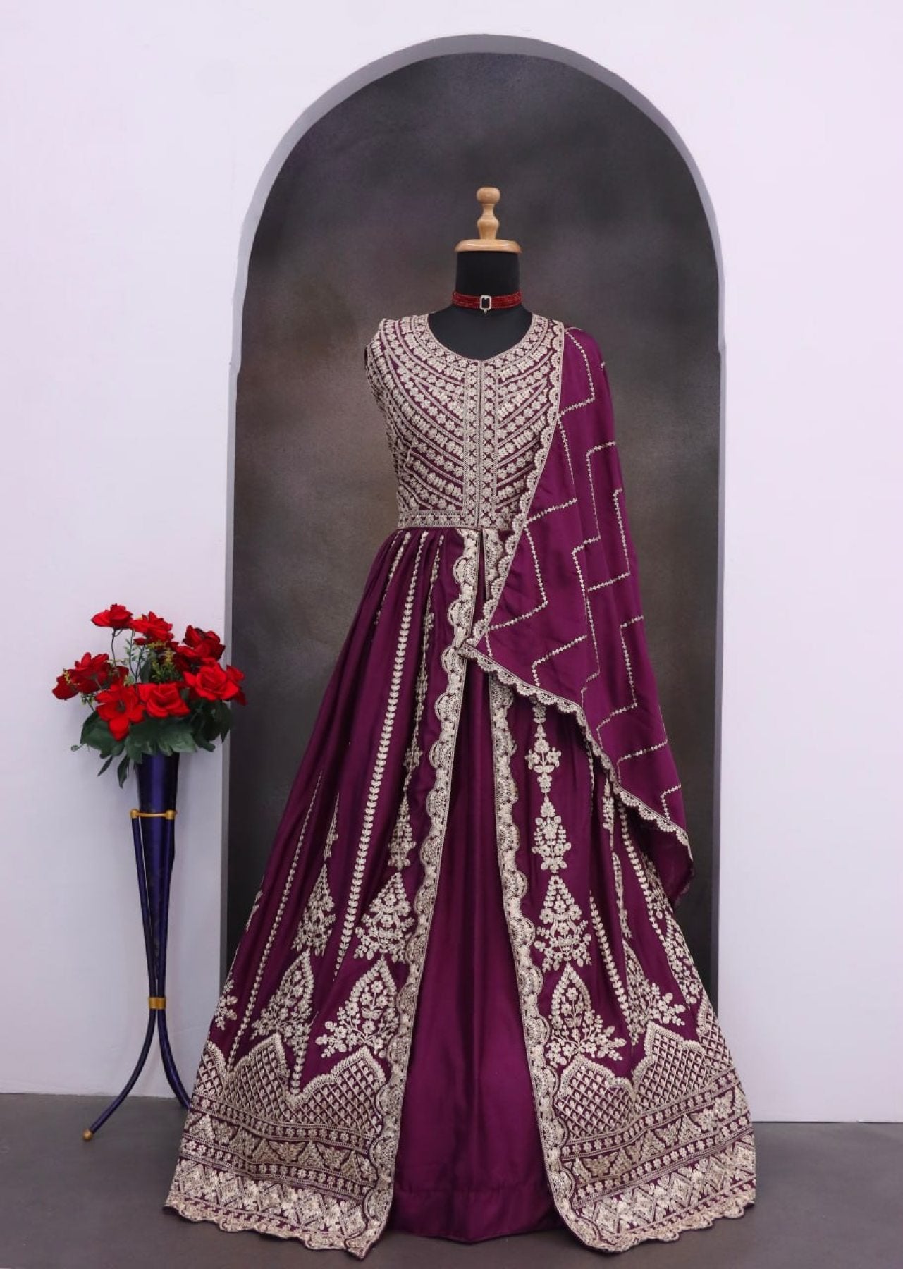 Green Anarkali Eid Special Lehenga Suit in Heavy Real Chinon with Sequence Embroi blouse and dupatta detail