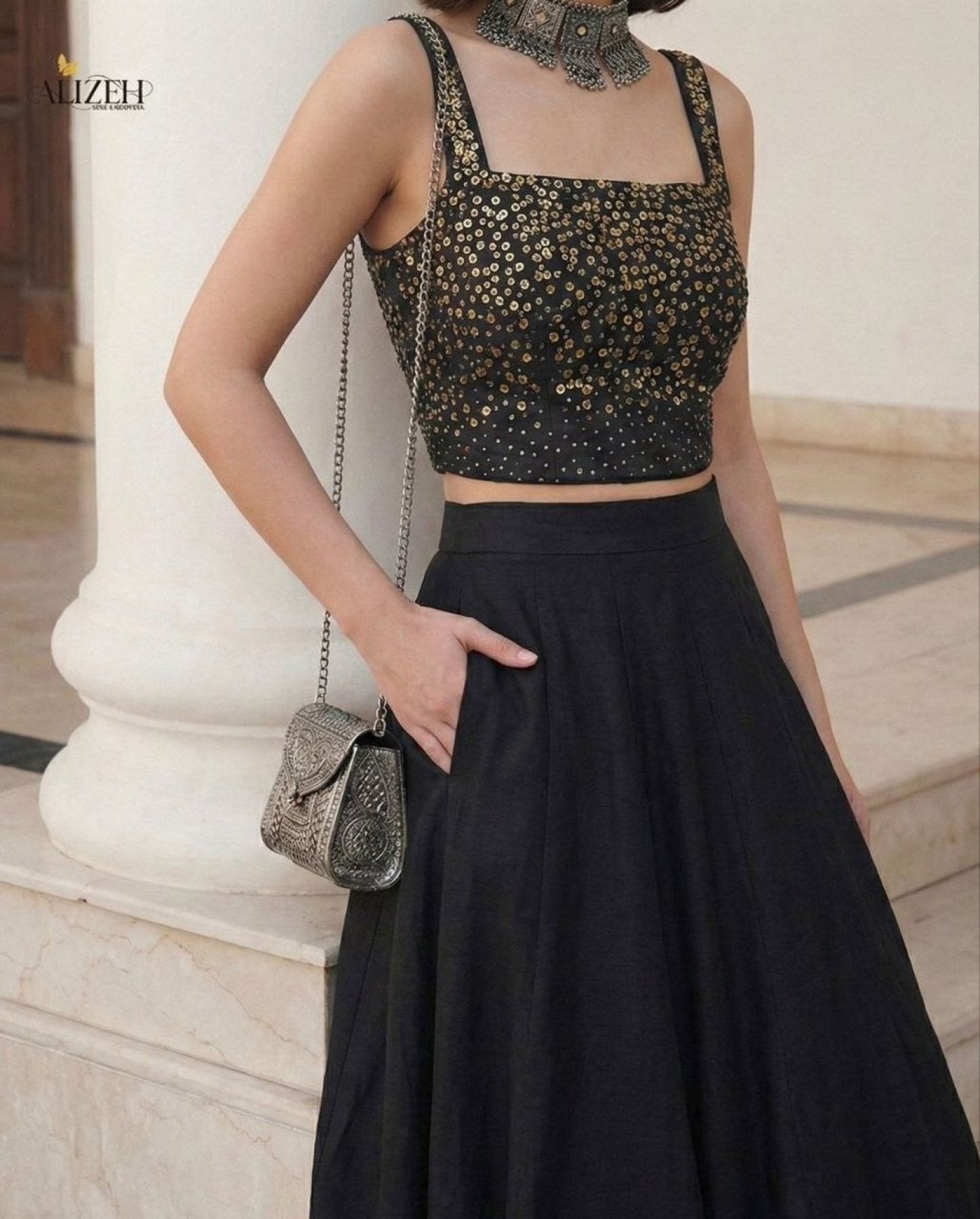 Lehenga Choli for Festive Wear blouse and dupatta detail