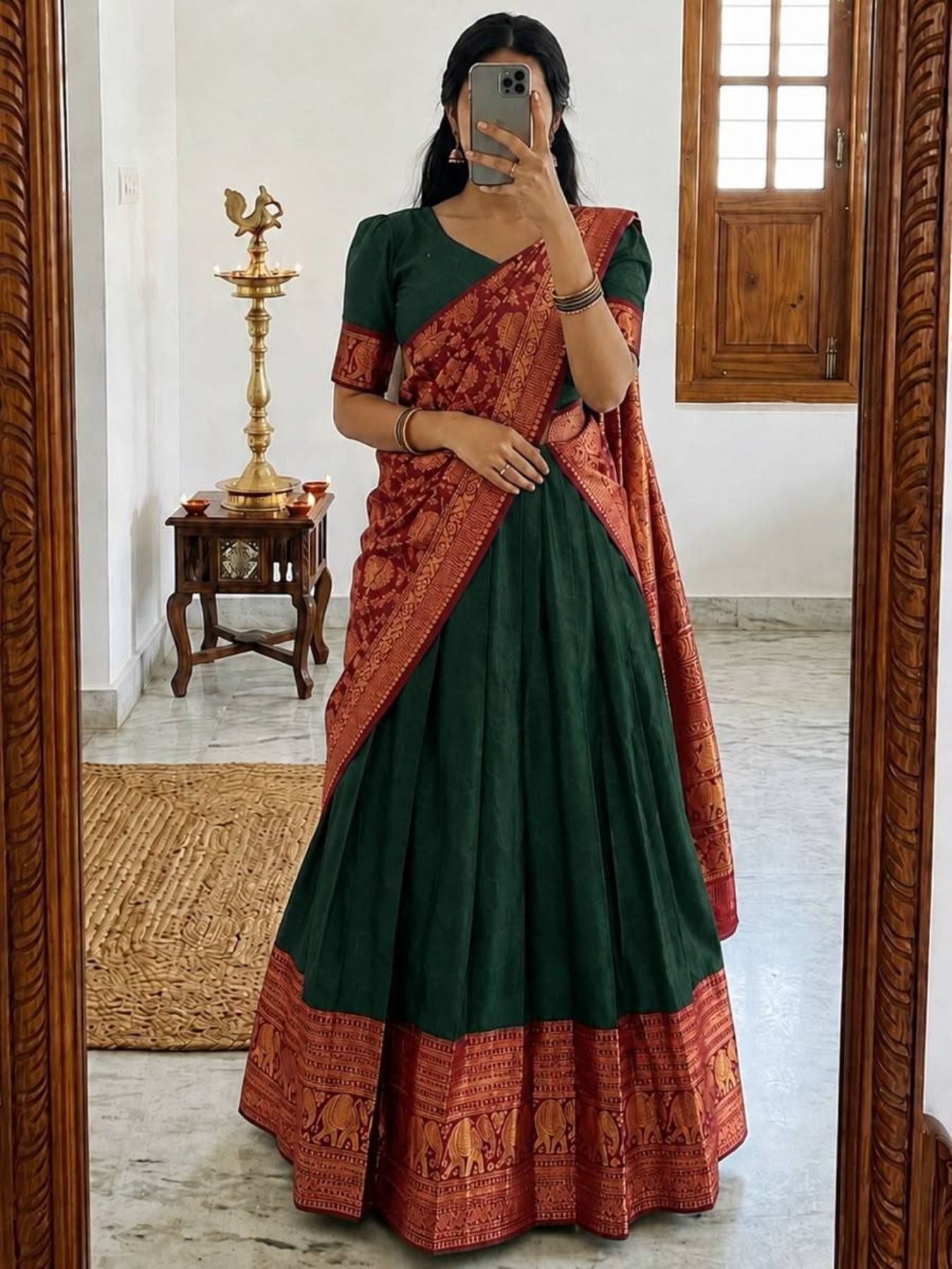 Heavy Lichi Silk Lehenga Choli with Woven Zari Border for Wedding Wear styling view