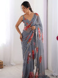 Grey Georgette Saree for women - full front view | Snyvia