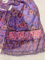Purple Mirror Work Lehenga Choli for Wedding Wear fabric texture detail