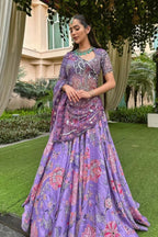 Purple Mirror Work Lehenga Choli for Wedding Wear embroidery close-up