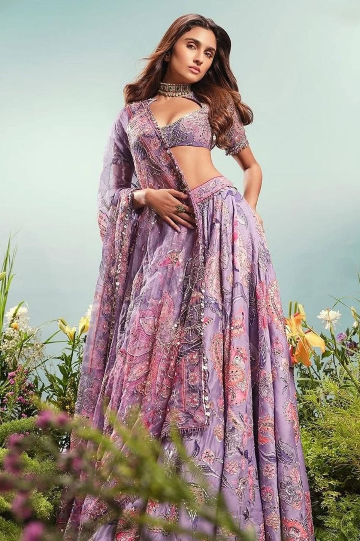 Purple Mirror Work Lehenga Choli for Wedding Wear styling view