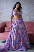 Purple Mirror Work Lehenga Choli for Wedding Wear front view