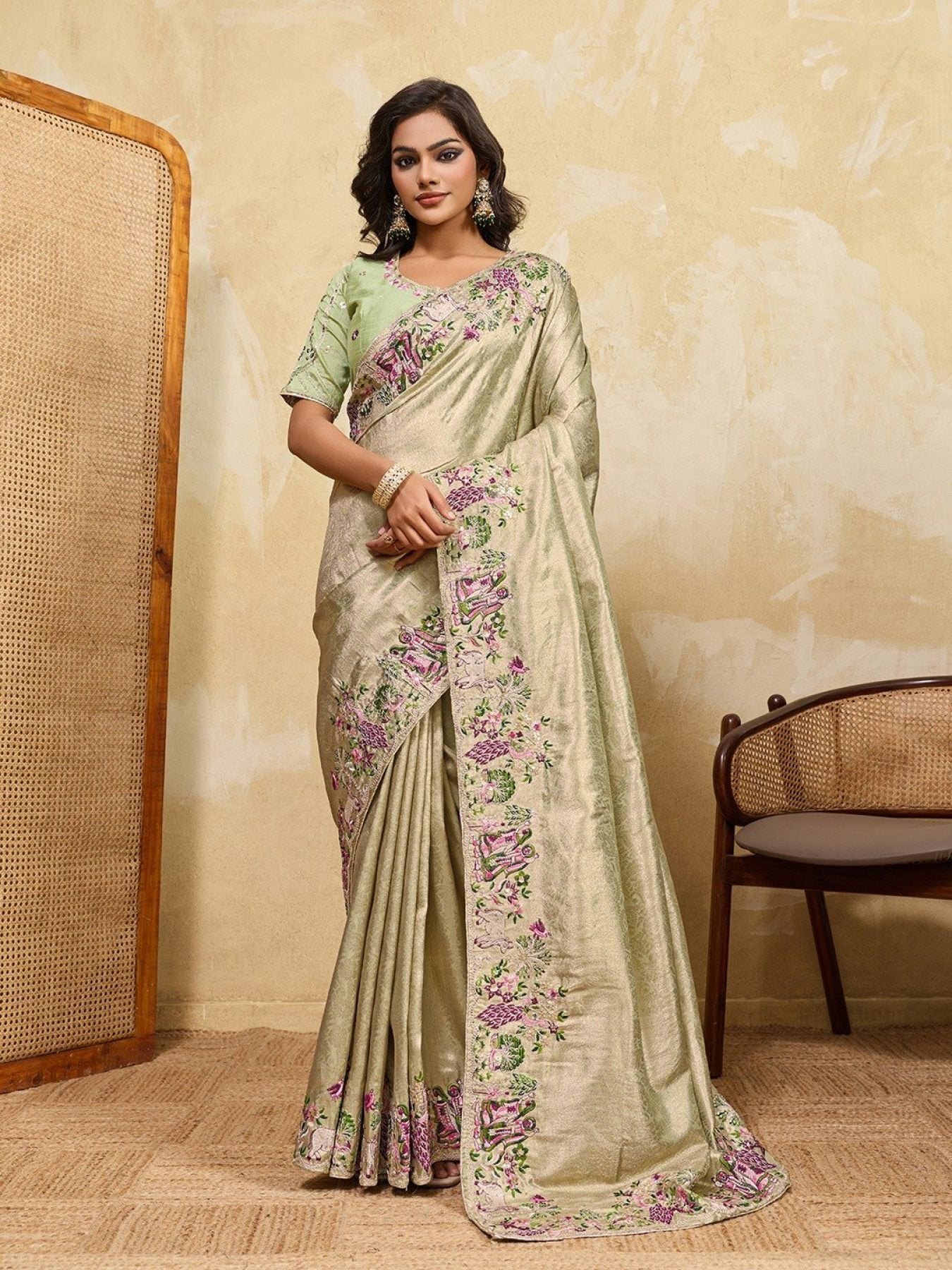 Green Kanjivaram Saree - drape and pallu detail