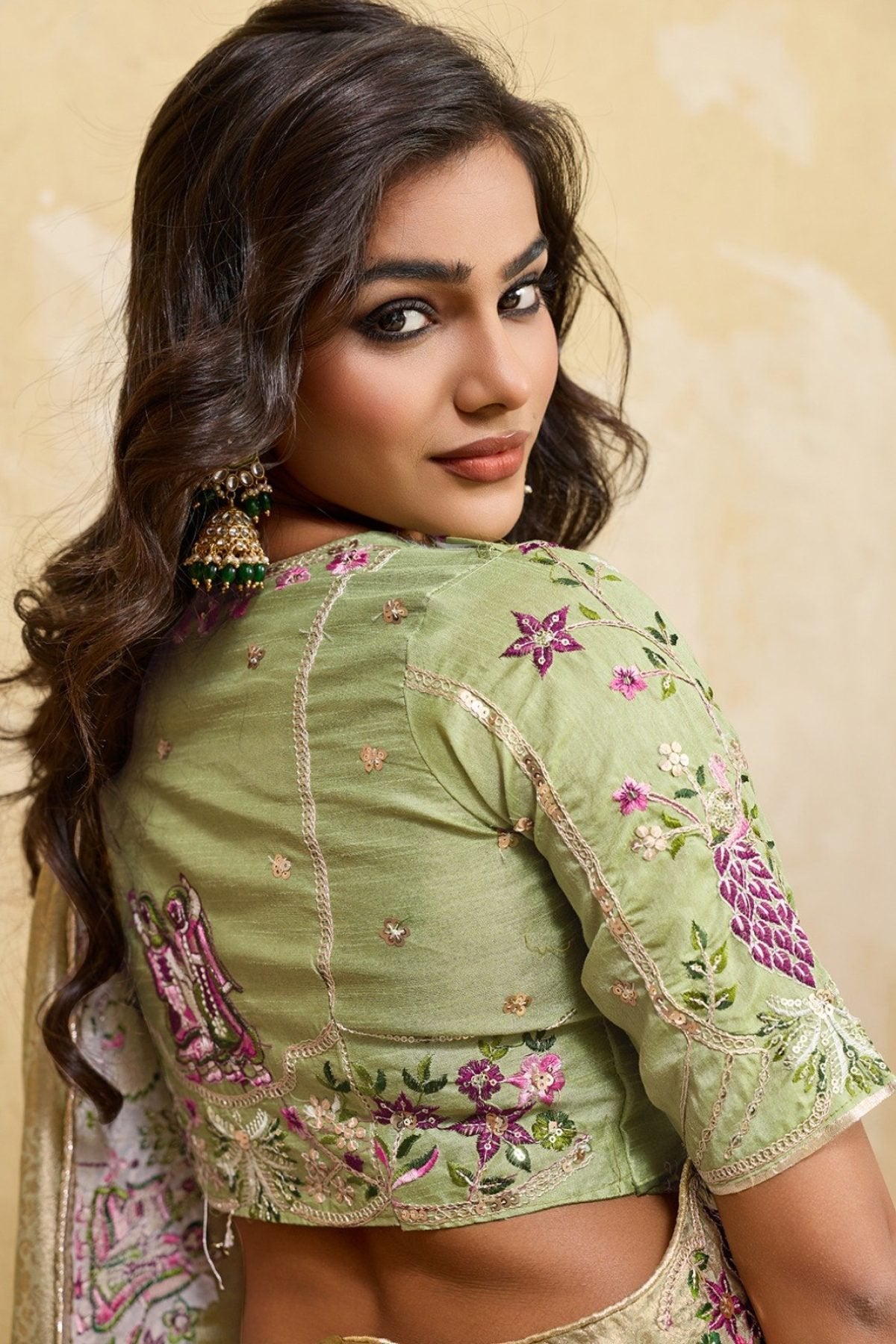Green Kanjivaram Saree - blouse and border close-up